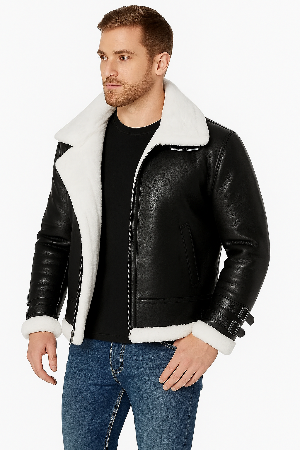 Midnight Frost Shearling Aviator Jacket