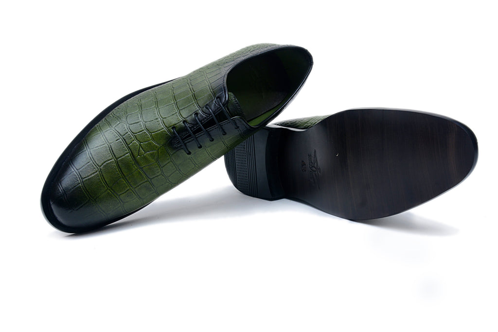 Olive Croc-Embossed Leather Oxfords