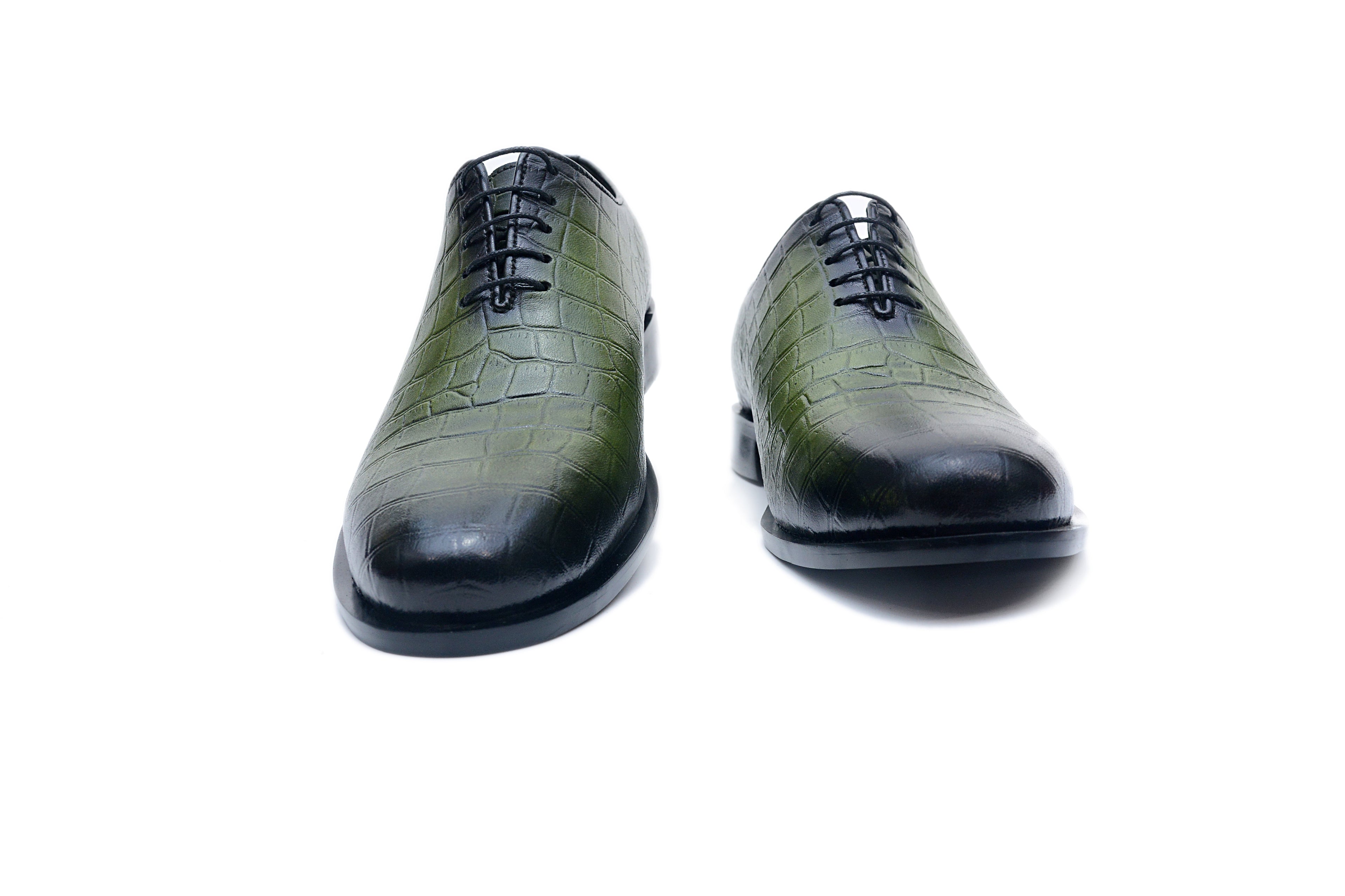 Olive Croc-Embossed Leather Oxfords
