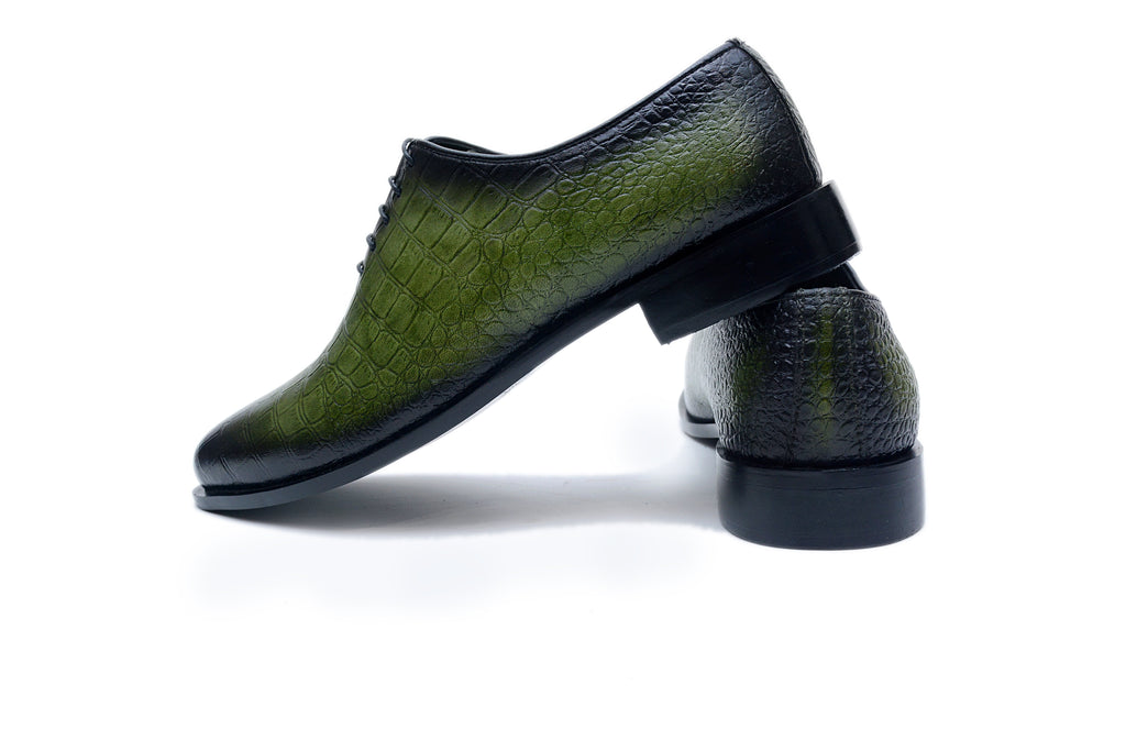 Olive Croc-Embossed Leather Oxfords