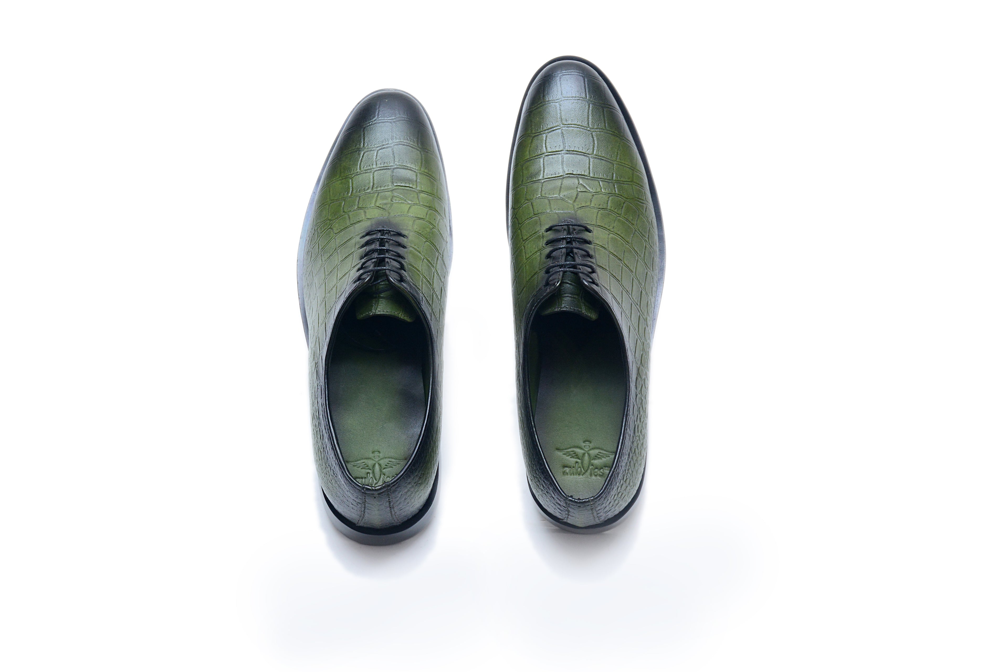 Olive Croc-Embossed Leather Oxfords