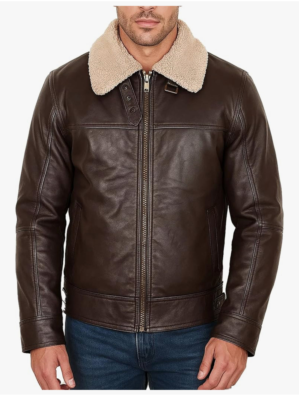 Classic Shearling Collar Leather Jacket