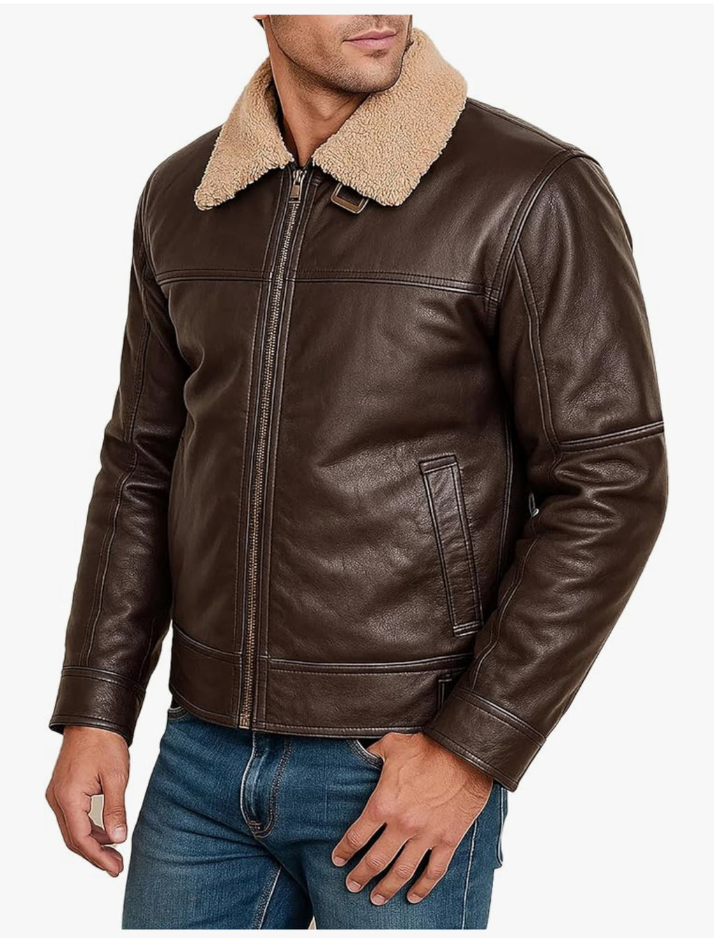Classic Shearling Collar Leather Jacket
