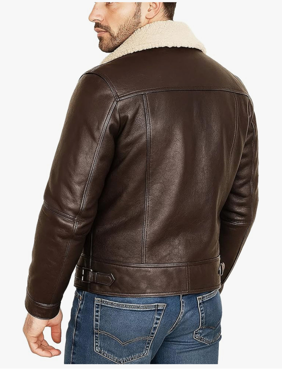 Classic Shearling Collar Leather Jacket