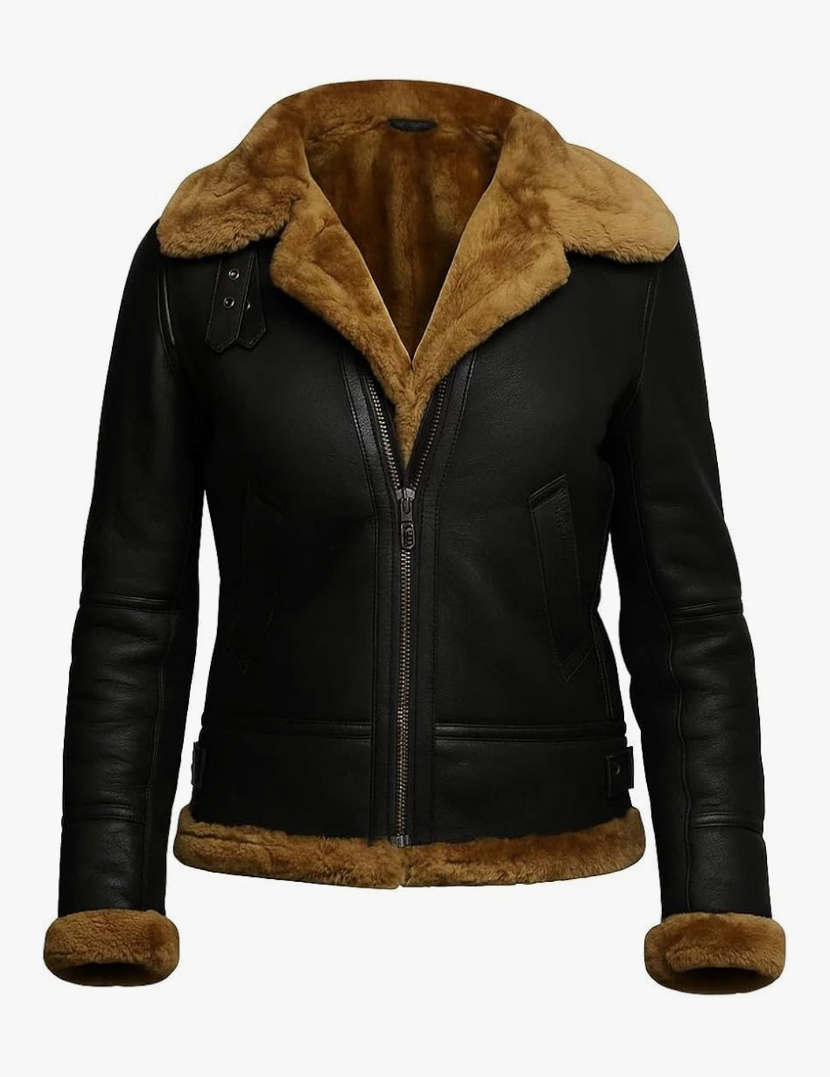 Amber Shearling Aviator female jacket.