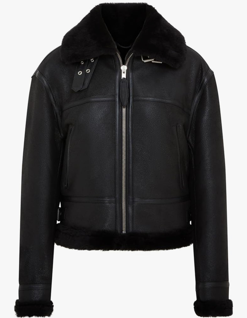Noir Aviator Shearling Jacket – Women