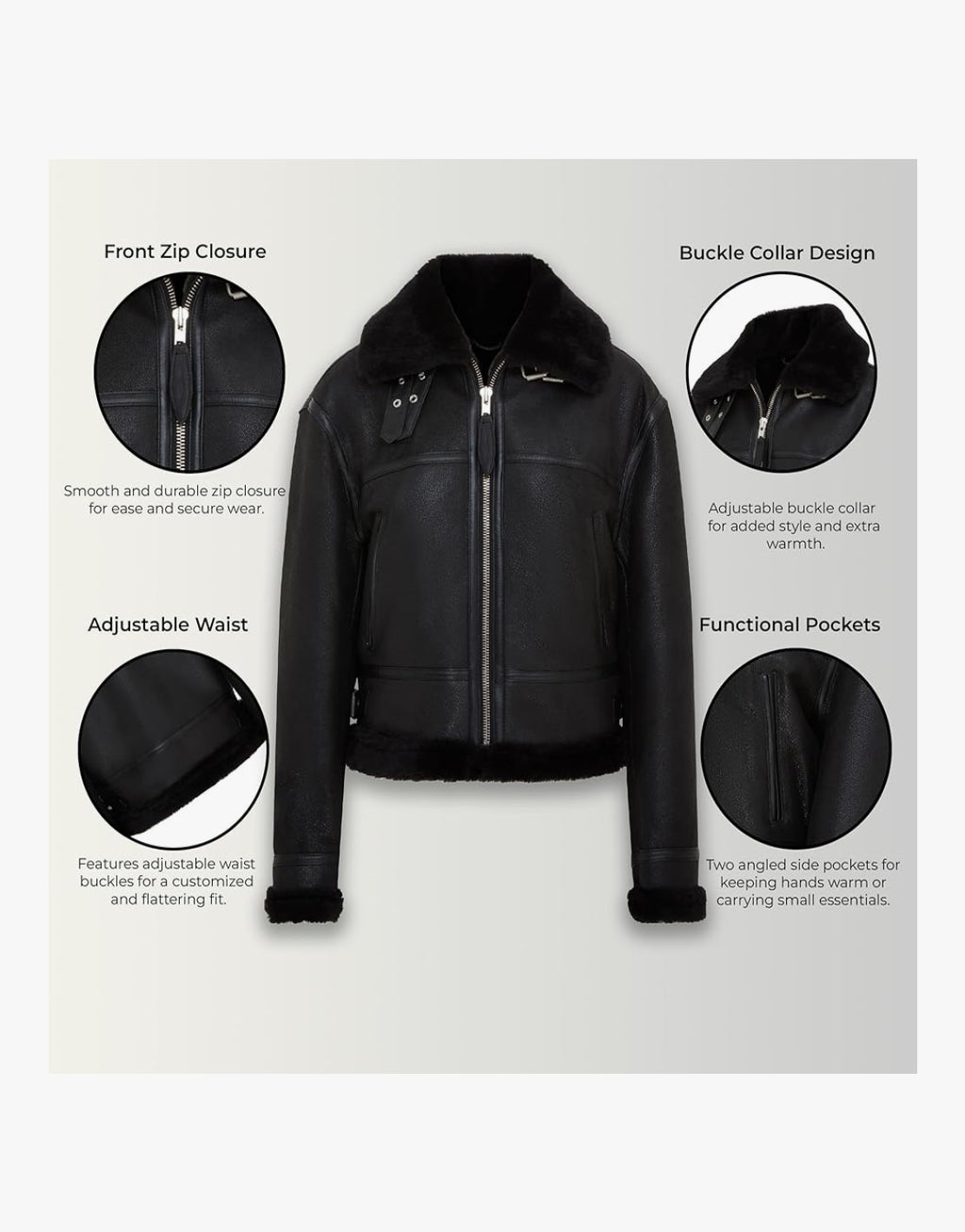 Noir Aviator Shearling Jacket – Women