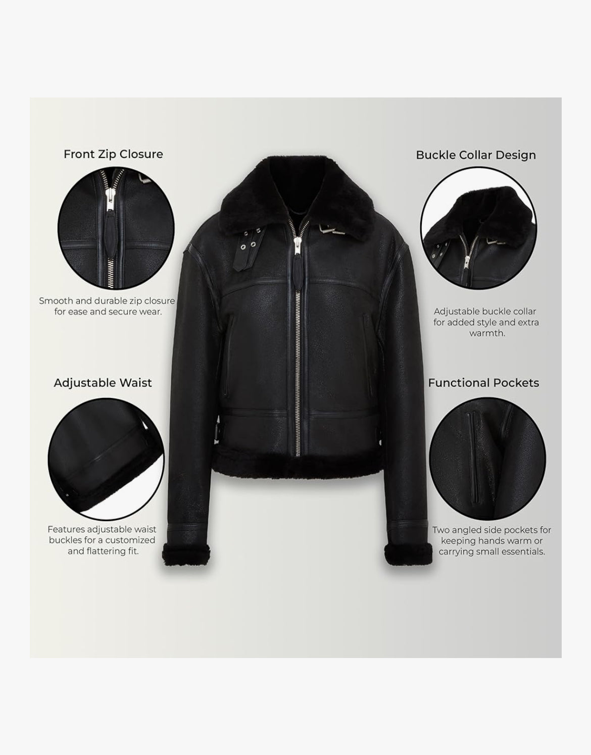 Noir Aviator Shearling Jacket – Women