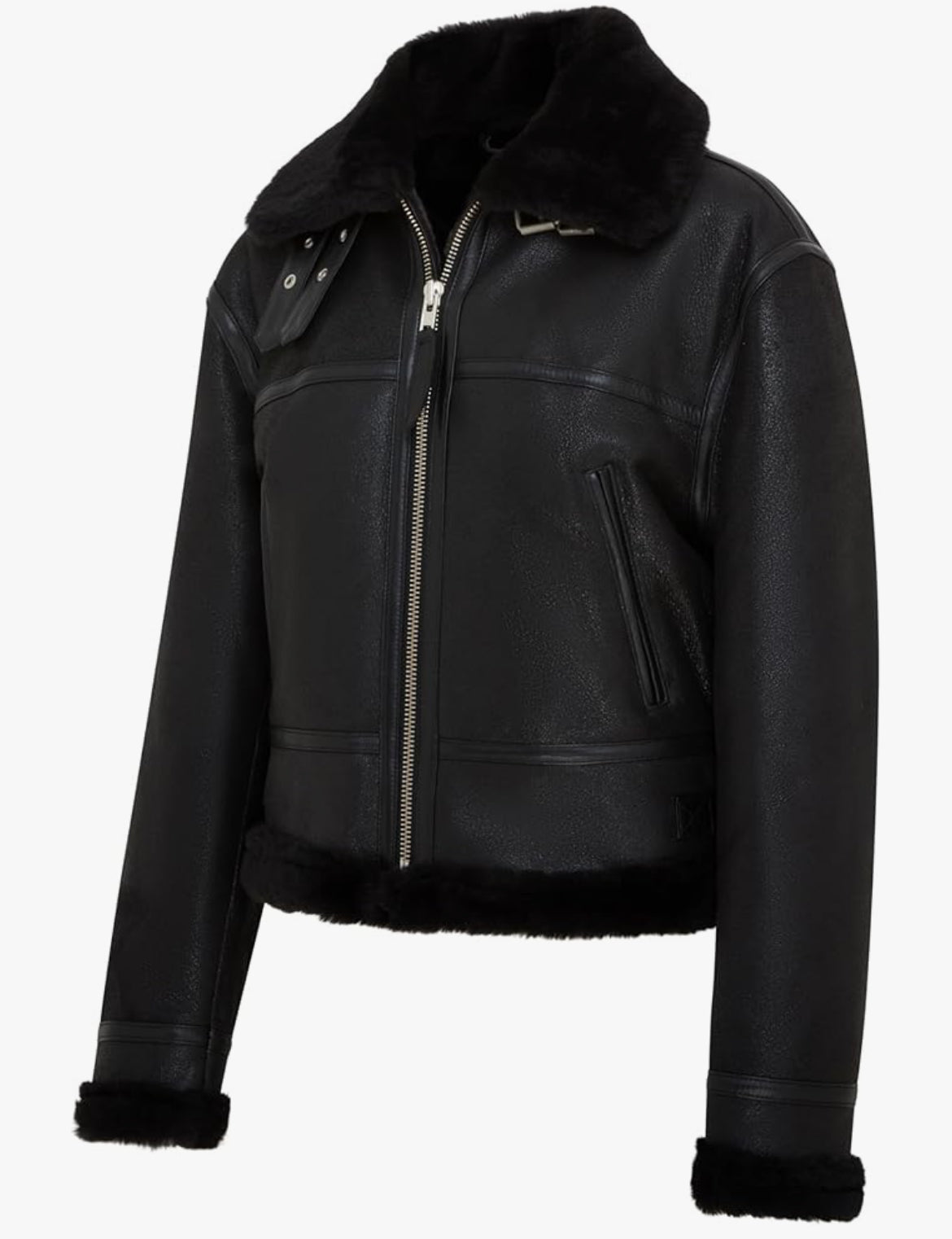 Noir Aviator Shearling Jacket – Women