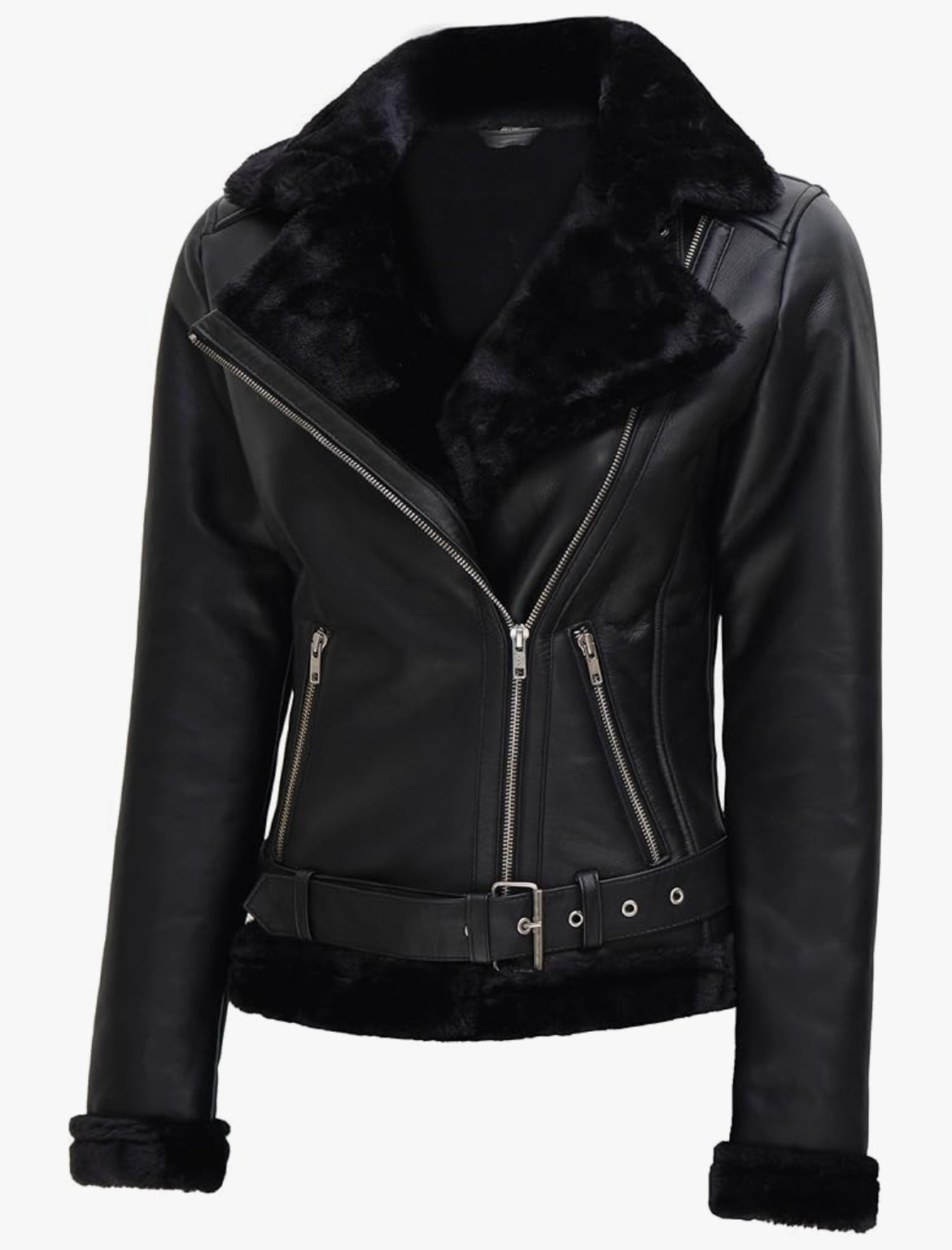 Midnight Rebel Shearling Biker Jacket – Women