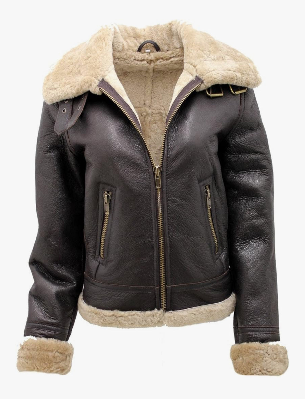 Mocha Shearling Aviator Jacket – Women
