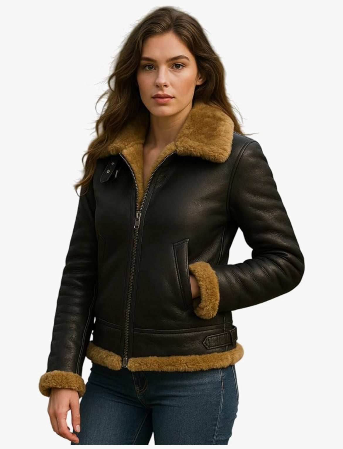 Amber Shearling Aviator female jacket.
