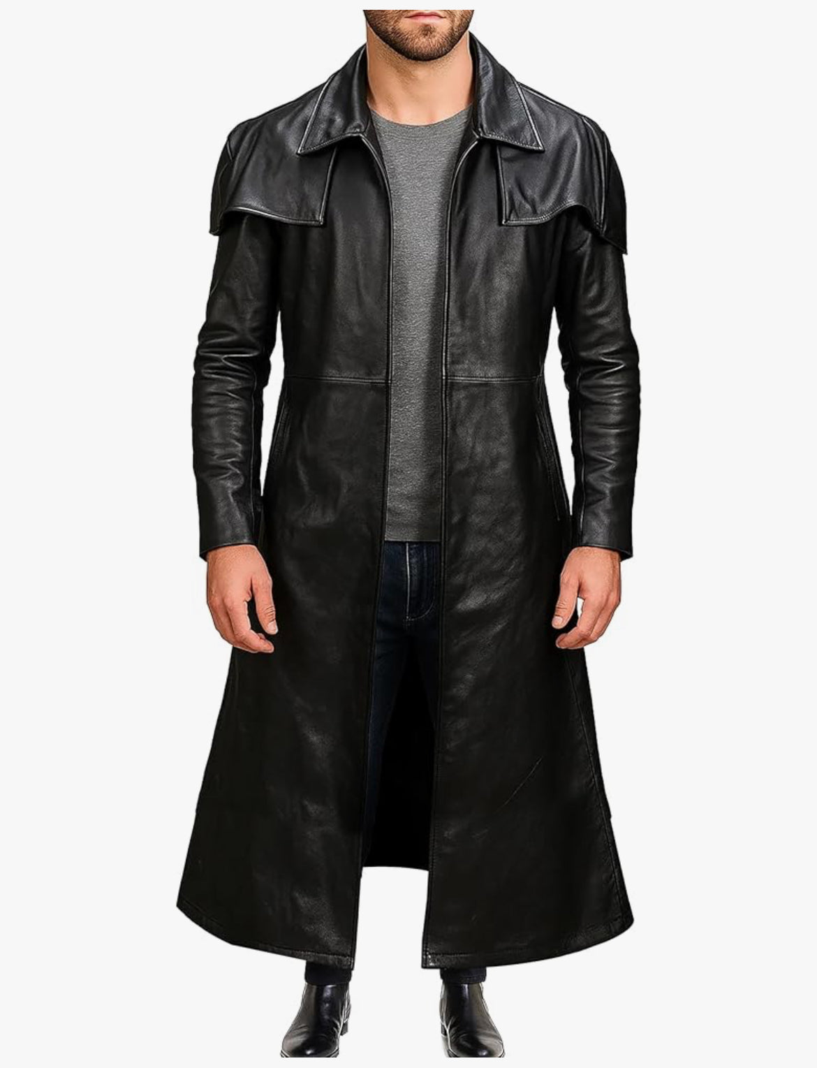 Obsidian Long Leather Trench Coat