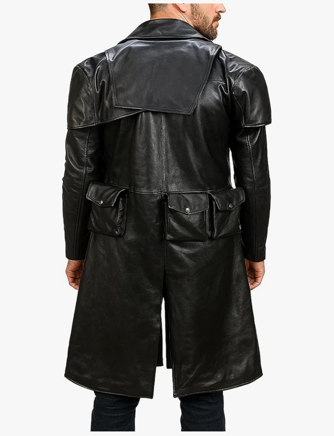 Obsidian Long Leather Trench Coat